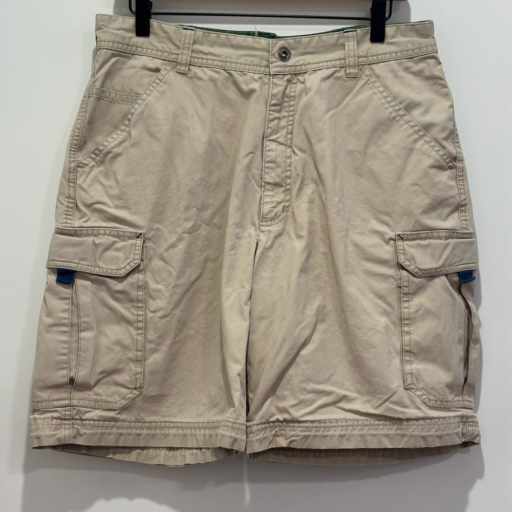 Gander Mountain Mens Tan Khaki Cargo Shorts 100% Cotton‎ Size 34 Outdoor Hiking